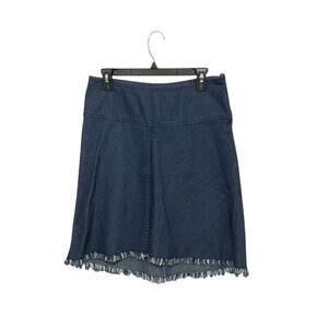 90s Style Denim Flare Skirt Frayed Edge Size Small Side Snaps Hi-Lo Hem